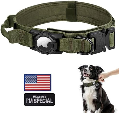 Tactical AirTag Dog Collar - Heavy Duty, Adjustable GPS Collar