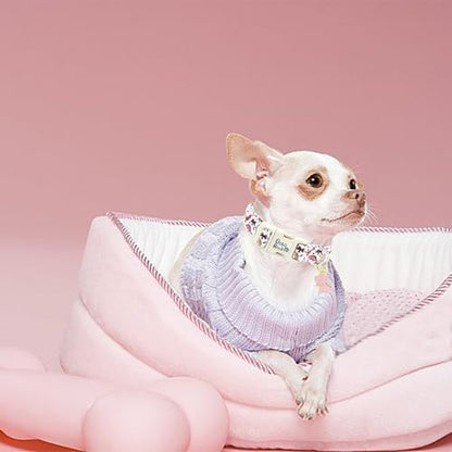 Dog Collar-Pink Dinosaur Print Adjustable Pet Collars Cute Soft Comfortable Cotton Puppy Collar Durable Gift for Small Dogs