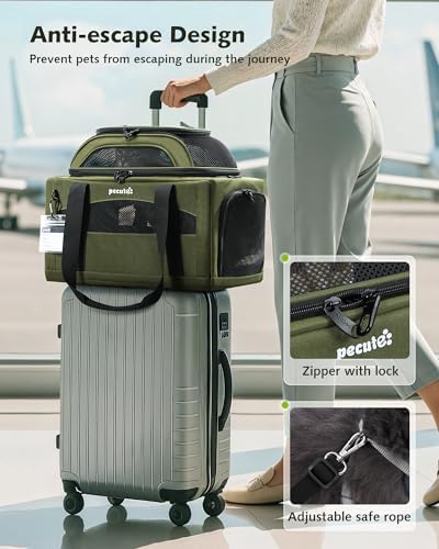 Pecute Top Expandable Airline Approved Pet Carrier for Cats, Olive Green