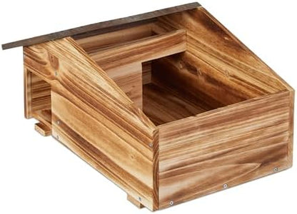 Relaxdays Hedgehog House, Wooden Protective Box, 2 Rooms, Hibernation Den