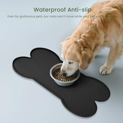 PWTAA Dog Food Mat Anti-Slip Silicone Dog Bowl Mat Thicker Pet Placemat Waterproof Cat Feeder Pad with Raised Edge Puppy Kitten Feeding Mats Suitable Small Medium-Sized Dogs Cats Eating Tray