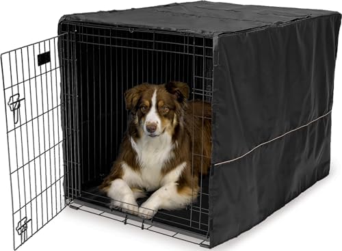 MidWest Homes for Pets Large Dog Crate Cover, Black Polyester Privacy Kennel Cover Fits Most 42-inch Crates, Machine Washable, Reduces Barking & Chewing