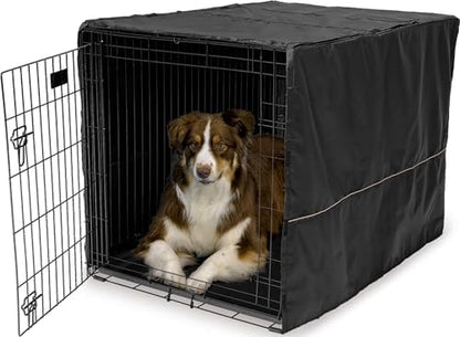 MidWest Homes for Pets Large Dog Crate Cover, Black Polyester Privacy Kennel Cover Fits Most 42-inch Crates, Machine Washable, Reduces Barking & Chewing