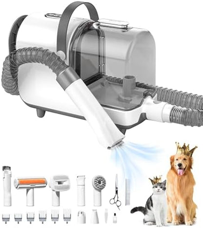 Bunfly Dog Grooming Kit,13000Pa Strong Grooming & Vacuum Suction 99.99% Pet Hair, 16 Pet Grooming Tools for Dogs Cats, 3L Large Capacity Dust Cup, Quiet Pet Vacuum Groomer (Grey)