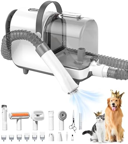 Bunfly Dog Grooming Kit,13000Pa Strong Grooming & Vacuum Suction 99.99% Pet Hair, 16 Pet Grooming Tools for Dogs Cats, 3L Large Capacity Dust Cup, Quiet Pet Vacuum Groomer (Grey)