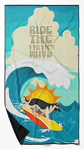 Caroline's Treasures MLM1223TWL3060 Surfer Dog Black Silver German Shepherd Premium Beach Towel Oversized Towel Beach Blanket, Pool, Beach Essentials, Yoga, Premium Bath Towel, Quick Dry Plush