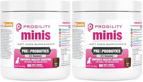 Nootie Progility Mini Pre & Probiotic Supplement, Digestive Aid Supplement for Dogs, 60 Soft Chews per Container (Pack of 2)