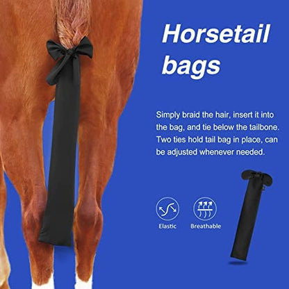 Harrison Howard Stretchy Tail Bag Breathable Horse Tail Guard Slip on Design Protect Horse Tail 2 Strand Closure Straps Keep Tail Clean & Protected 22" L Length Makes Grooming Easy-Classic Black