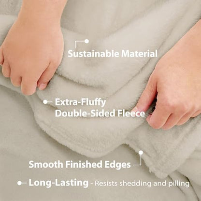 DEZ FURNISHINGS Ultra Soft Plush Fleece Throw Blanket, Double Sided Cozy Thick Warm Blanket for Sofa & Bed, King (108" x 90"), Beige