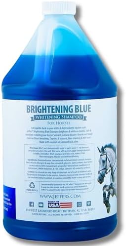 Jeffers Equine Brightening Blue Whitening Horse Shampoo, 128 oz – Grooming Shampoo with Coconut Extract, Aloe & Shea Butter for Coat, Mane & Tail, Removes Tough Stains, Safe for White & Light Coats