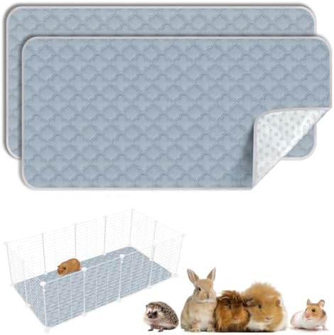 FunFurry Washable Guinea Pig Cage Liner - 2 Pack Reusable Washable Pee Pads，Waterproof Guinea Pig Bedding for Small Animal - Rabbit Bunny Hamster Puppy (Light Grey, 24" X 47" - 2 Pack)