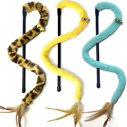 Cat Toys for Indoor Toys,Rainbow Cat Wand Toys,Feather Flips Plush Ball Cat Toys,Interactive Feather Toy for Teaser Play and Chase Exercise with Kitten 3 Pack (Pack 3)