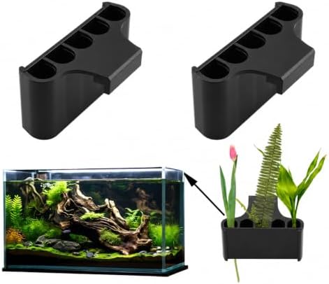 Aquarium Plant Holder,Fish Tank Plant Holder,Aquarium lid Clips,Aquarium Plant Pot,Hydroponic Fish Tank Planter, Aquatic Plant Cup for Aquascape Decorations (Black, 2PCS Rimless)