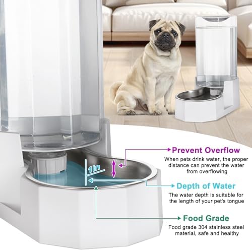 Sfozstra 8L Gravity Dog Water Dispenser:Stainless Steel Bowl