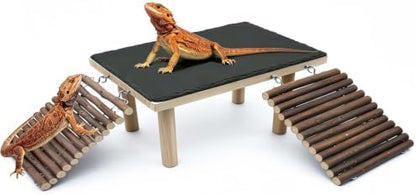 Bearded Dragon Basking Platform with Climbing Ramp,Reptile Basking Rock,XXL