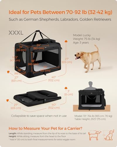 Feandrea Collapsible Soft Dog Crate, Portable Travel Carrier, 40 Inches