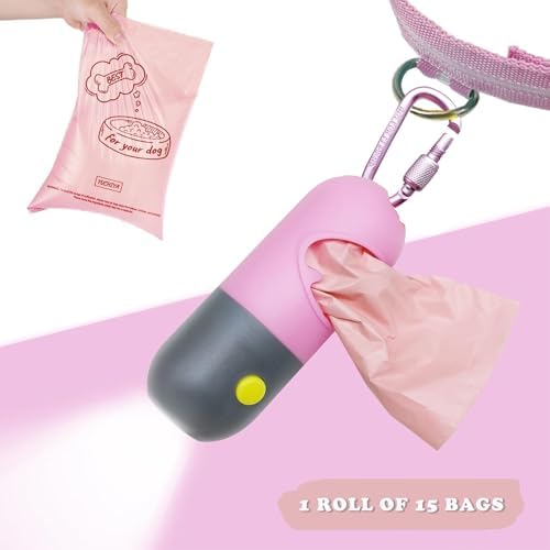 YUCHIYA Dog Poop Bag Holder Dispenser with LED Flashlight(Pink)