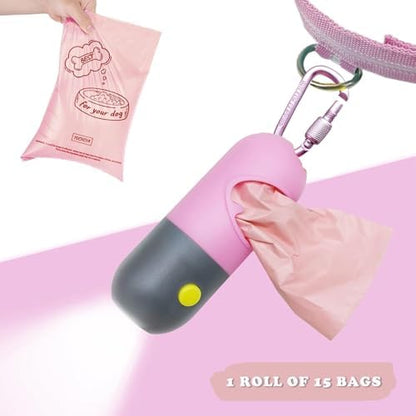 YUCHIYA Dog Poop Bag Holder Dispenser with LED Flashlight(Pink)