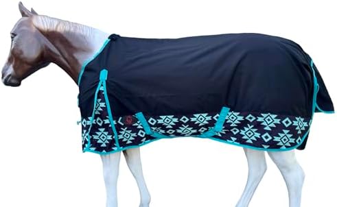 1200 Denier Horse Rain Sheet (Waterproof/Breathable & Wind Proof Turnout Sheet) Horse Breathable Rainsheet (Black-Aztec-Bottom, 80)