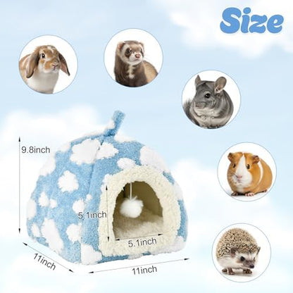 Bunny Bed Blue Sky with Cloud Pattern House for Rabbit Guinea Pig Hiding Hut Small Animals Hideaway Indoor Habitat for Bunny Guinea Pigs (Blue)
