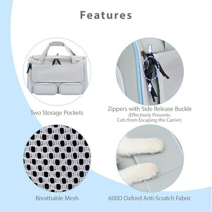 Cat Carrier for Pets up to 15 lbs, Soft-Sided Collapsible Pet Carrier