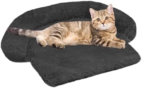 Calming Dog Bed Fluffy Plush Dog Mat for Furniture Protector with Removable Washable Cover for Large Medium Small Dogs and Cats (XS(31“x23.5”x5“), Dark Grey)