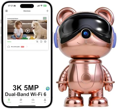 3K Indoor Security Camera Robot, Rose Gold Bear Baby Monitor and Pet Camera
