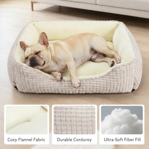 MIXJOY Rectangle Washable Orthopedic Dog Bed for Small, Medium and Large Dogs, Soft Calming, Sleeping Puppy Bed Durable Pet Cuddler with Anti-Slip Bottom, S (20"x19"x6")