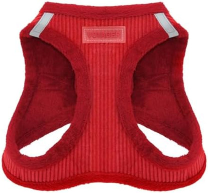 Best Pet Supplies - All Weather Mesh/Plush, Reflective, No Pull Harness for Small, Medium Dogs, Cats - Secure with Hook & Loop Fastener, Buckle, Double D-Rings - Red Corduroy, S