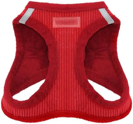 Best Pet Supplies - All Weather Mesh/Plush, Reflective, No Pull Harness for Small, Medium Dogs, Cats - Secure with Hook & Loop Fastener, Buckle, Double D-Rings - Red Corduroy, S