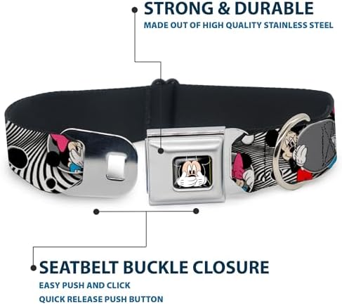 Buckle-Down Seatbelt Buckle Dog Collar - Mickey & Minnie Peek-a-Boo Expressions Swirl Black/White - 1" Wide - Fits 9-15" Neck - Small