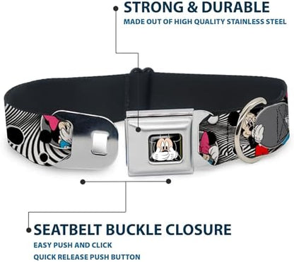 Buckle-Down Seatbelt Buckle Dog Collar - Mickey & Minnie Peek-a-Boo Expressions Swirl Black/White - 1" Wide - Fits 9-15" Neck - Small