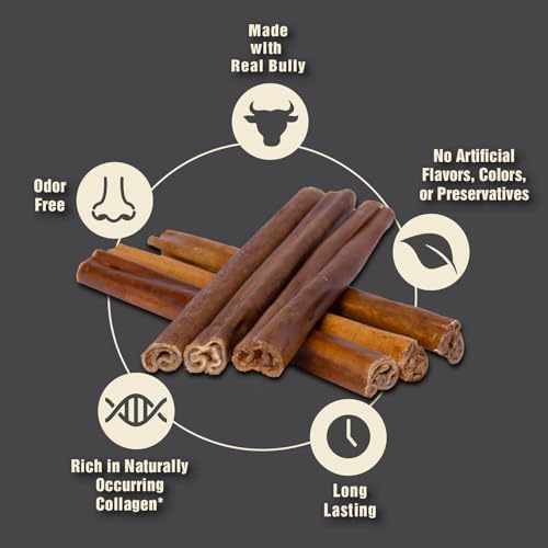 Canine Naturals Beef and Bully Sticks for Dogs, Odor Free, Medium 4 Count