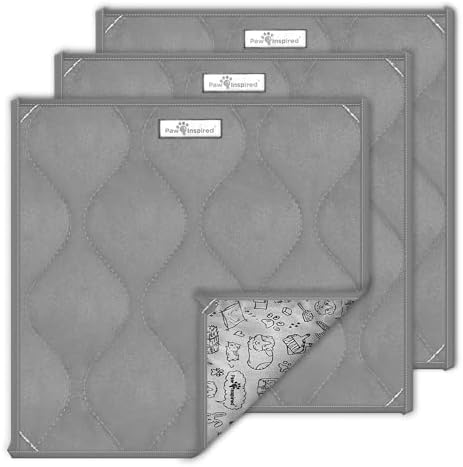Paw Inspired Guinea Pig Cage Liner Pads | Washable Fleece Bedding, Waterproof Bottom | Super Absorbent Pee Pad or Pet Bed Mat for Guinea Pigs, Ferrets, Rabbits, Hamsters, Small Animals (12"x12", Gray)