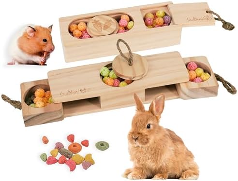SoulThink® Advanced Interactive Wooden Pet Rabbit Toys - Sniff n' Snack Bunny Chew Toys for Rabbit Treats, Suited for Chinchilla Foraging, Guinea Pigs Boredom, and Hamster Enrichment (2 Set)