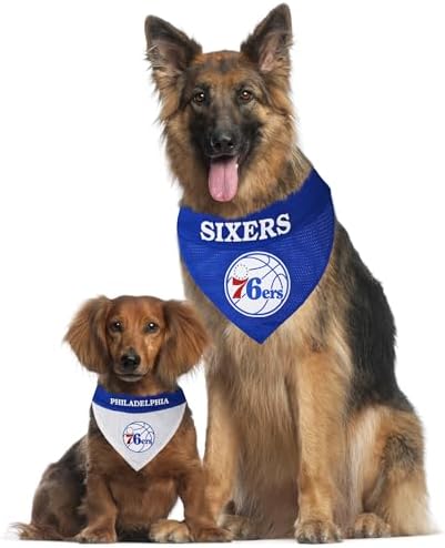 NBA Dog Bandana - Philadelphia 76ers Reversible Pet Bandana. 2 Sided Home & Away Sports Bandana with a PREMIUM Embroidery TEAM Logo, Small/Medium