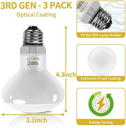 LUCKY HERP New Upgrade 3 Pack 100W Reptile Heat Lamp Bulb (3nd Gen, Safer), Amphibian UVA Heat Light Bulb, Reptile Basking Daylight Spot Lamp Bulb for Bearded Dragon, Lizard, Tortoise Heating Use