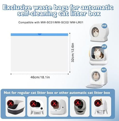 60 Count Self-Cleaning Cat Litter Box Liners Compatible With MW-SC01/SC02/SC09/LR01/LR02, Drawstring Heavy Duty Kitty Waste Bags Disposable Receptacles Bags Trash Bag -18" x 12.6"