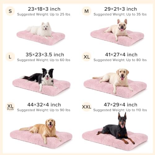 JOEJOY Large Dog Bed Crate Pad, Deluxe Plush Washable Dog Beds Fulffy Soft Kennel Pad Anti-Slip Pet Sleeping Mat for Extra Large Medium Small Dogs, 40" x 27", Pink