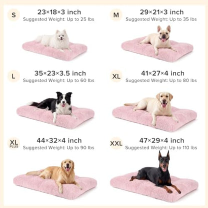 JOEJOY Large Dog Bed Crate Pad, Deluxe Plush Washable Dog Beds Fulffy Soft Kennel Pad Anti-Slip Pet Sleeping Mat for Extra Large Medium Small Dogs, 40" x 27", Pink