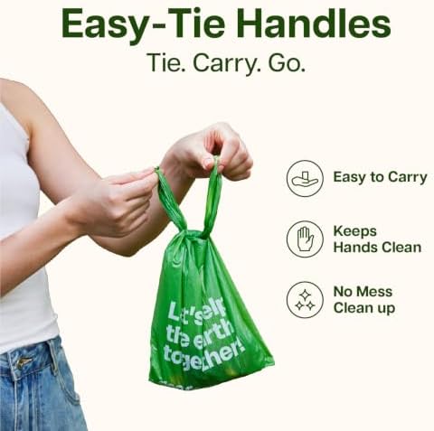 Deo Doo Dog Poop Bags with Handles, 240 Count Large Size, Extra Thick and Leak Proof Refill Rolls for Doggie Waste, Easy Tie and Cleanup, Unscented