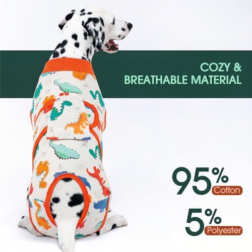 Kuoser Dog Surgery Recovery Suit, Soft Breathable Dog Recovery Suit for Female Spay Male Nueuter, Anti Licking Puppy Onesie Pet Surgical Suit for Dogs Abdominal Wounds Skin Disease, Dinosaur XL