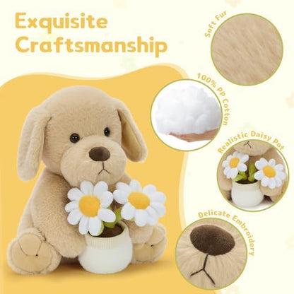MaoGoLan Dog Stuffed Animal Kawaii Cute Dog Plush, 11.8" Flower Stuffed Dog Puppy Plushies Toy, Gift for Girls Kids Boys Adults, Room Office Desk Decor