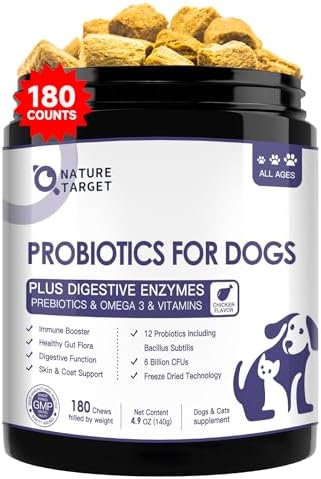 NATURE TARGET Probiotics for Dogs, 6 Billion CFUs, Freeze Dried, 180 Chews