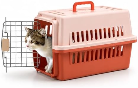 Pets Carrier,Kennel,19in,Long,Hard-Sided,for Cat up to 14lb,Suit for Airline/Road Travel (Orange, Small)