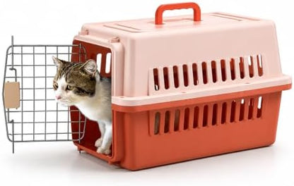 Pets Carrier,Kennel,19in,Long,Hard-Sided,for Cat up to 14lb,Suit for Airline/Road Travel (Orange, Small)