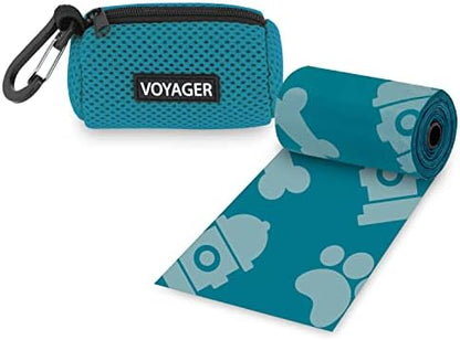 Best Pet Supplies Dog Poop Bag Holder Leash Attachment with Reusable Dispenser for Travel, Walking, Park, and Outdoor Use, Durable with Clip-On - Turquoise, Mesh Dispenser w/15 Bags