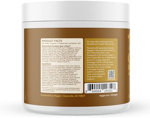Reggie Morning Multivitamins for Dogs | Daily Dog Vitamin Chews with Vitamins & Minerals for Immunity, Heart, Skin, Coat, Joints & Digestion | Vet-Approved, Natural Dog Supplement | 60 Soft Chews