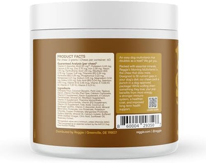 Reggie Morning Multivitamins for Dogs | Daily Dog Vitamin Chews with Vitamins & Minerals for Immunity, Heart, Skin, Coat, Joints & Digestion | Vet-Approved, Natural Dog Supplement | 60 Soft Chews