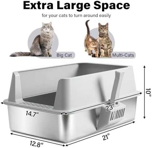 2PCS Stainless Steel Litter Box with Lid XL,Metal Litter Box L